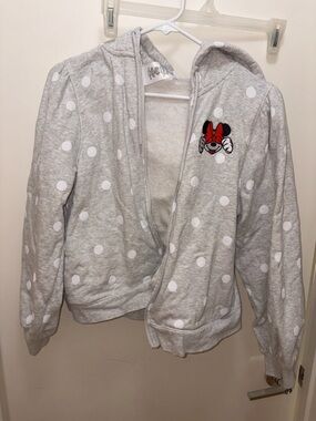 Disney Gray and White Polka Dot Hooded Jacket with Minnie Patch